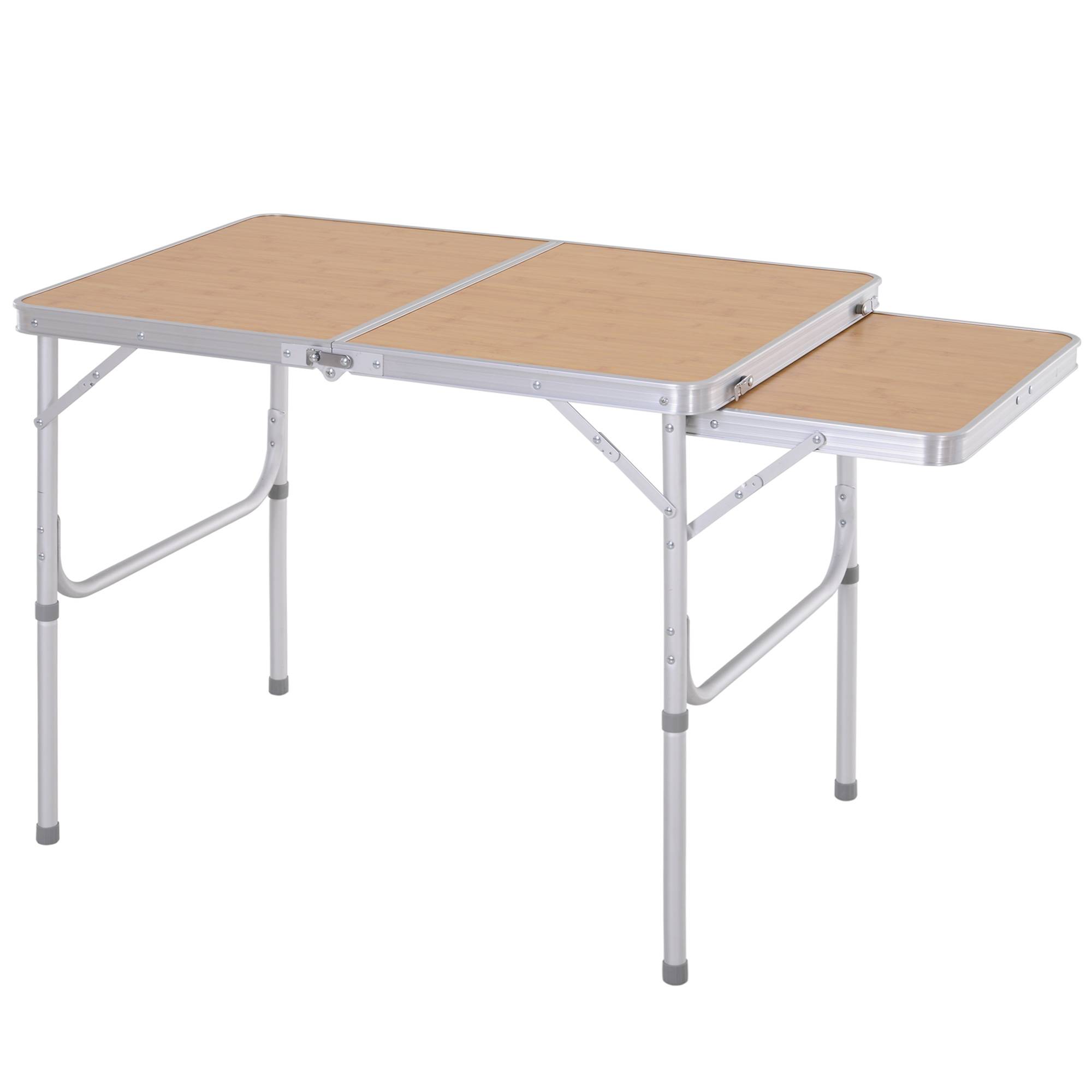 Table de camping pliante avec rallonge alu. MDF imitation bambou - Image 1