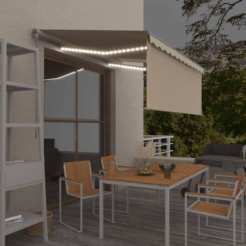 Auvent de Terrasse Manuel avec Éclairage LED et Store Vertical Toile Polyester Crème 3x2,5m – ComfortXL Outdoor Living - Image 1