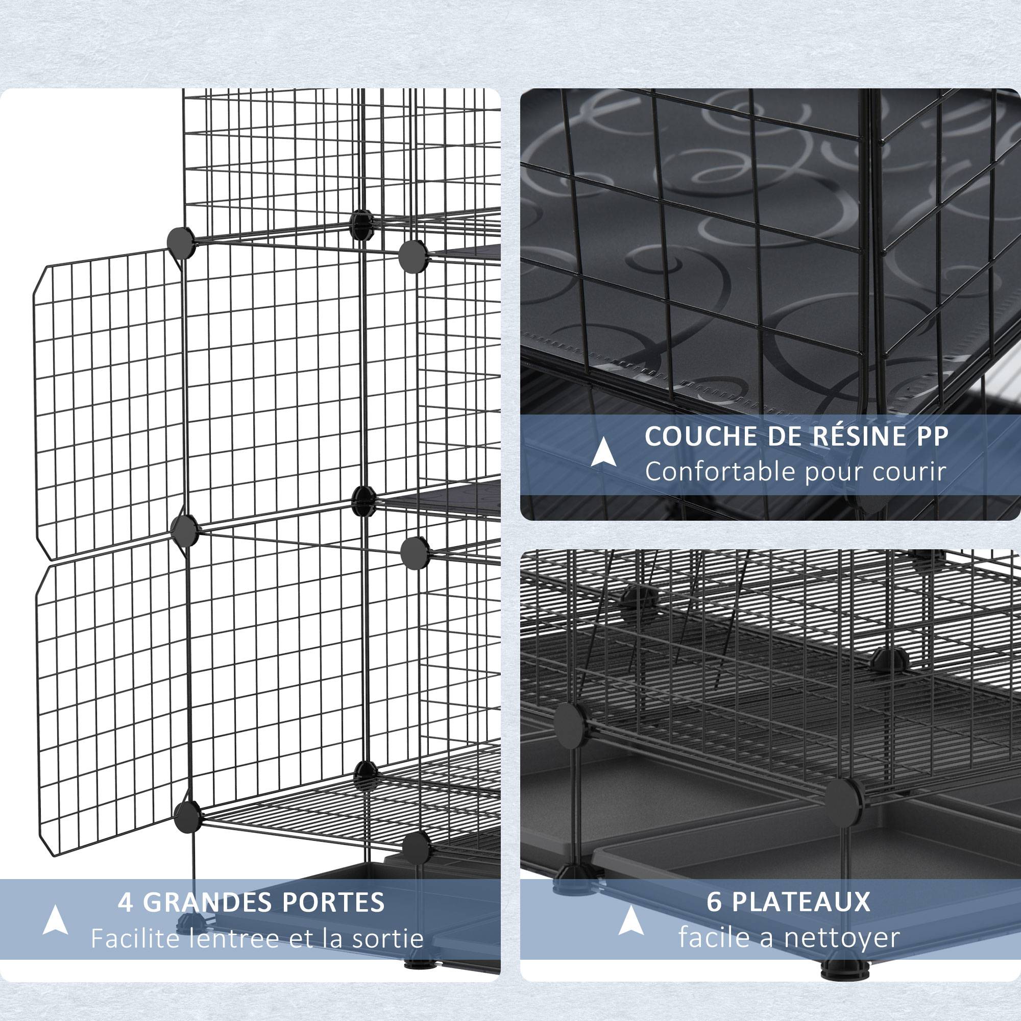 Cage enclos pour rongeurs métal noir 111 x 75 x 119 cm - PANGIVO - Image 8