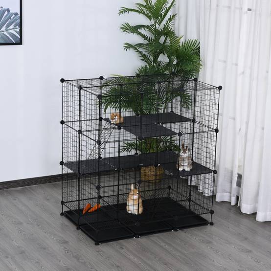 Cage enclos pour rongeurs métal noir 111 x 75 x 119 cm - PANGIVO - Image 4