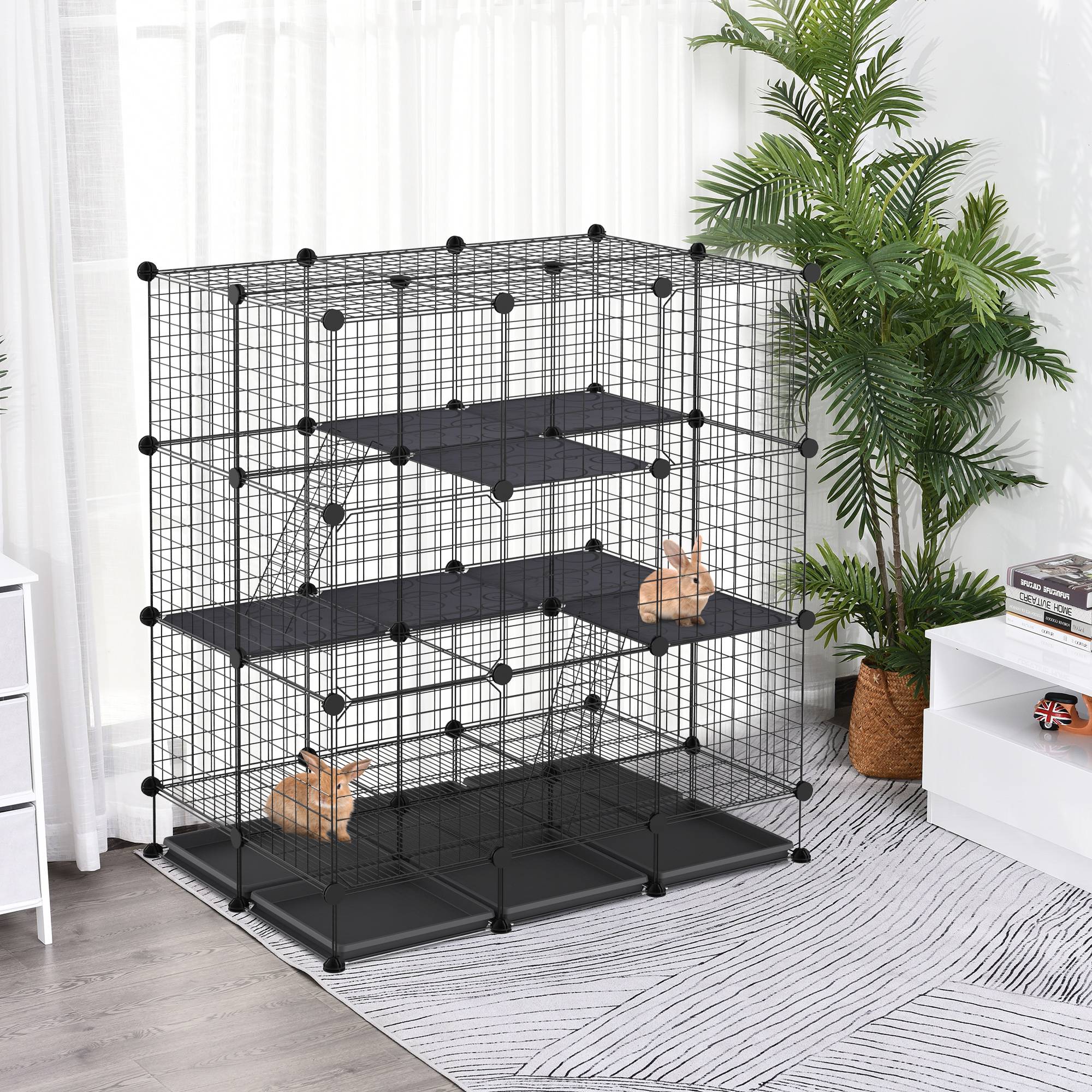 Cage enclos pour rongeurs métal noir 111 x 75 x 119 cm - PANGIVO - Image 3