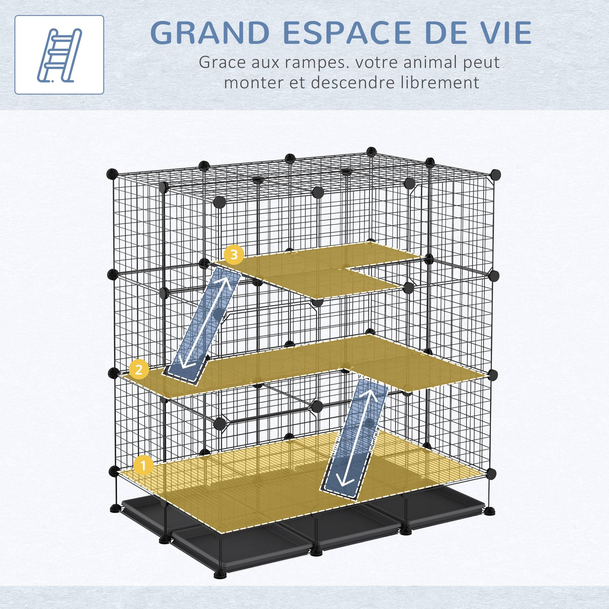 Cage enclos pour rongeurs métal noir 111 x 75 x 119 cm - PANGIVO - Image 6