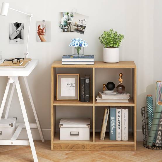 Bibliothèque Étagère Rangement à 3 Niveaux avec 4 Compartiments Ouverts, Meuble Cube de Rangement en Bois, 33 x 73 x 75 cm (4 Cubes,Naturel) - Image 5