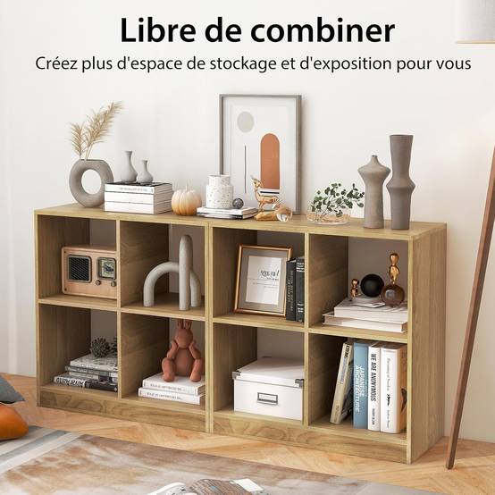Bibliothèque Étagère Rangement à 3 Niveaux avec 4 Compartiments Ouverts, Meuble Cube de Rangement en Bois, 33 x 73 x 75 cm (4 Cubes,Naturel) - Image 7