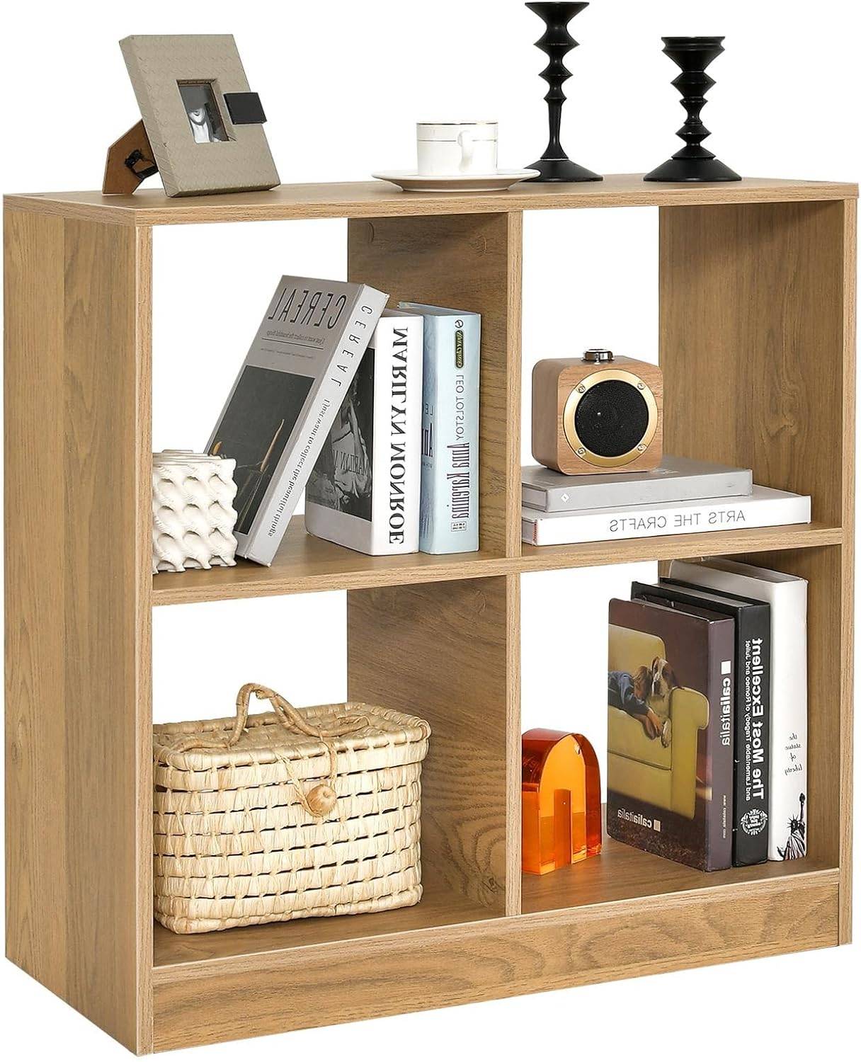 Bibliothèque Étagère Rangement à 3 Niveaux avec 4 Compartiments Ouverts, Meuble Cube de Rangement en Bois, 33 x 73 x 75 cm (4 Cubes,Naturel) - Image 1