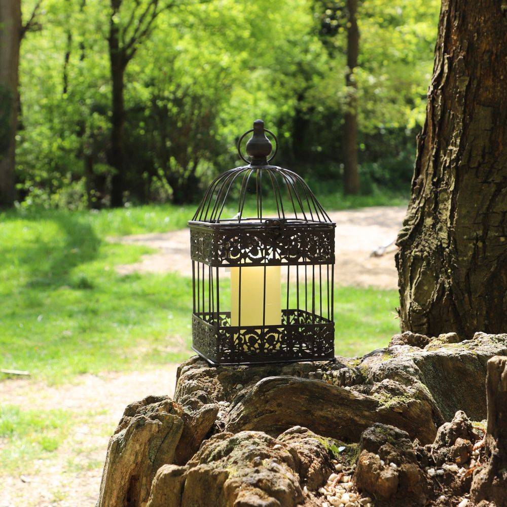 Cage à oiseaux décorative ancienne métal marron 47x24x24cm Chemin de campagne - Image 2