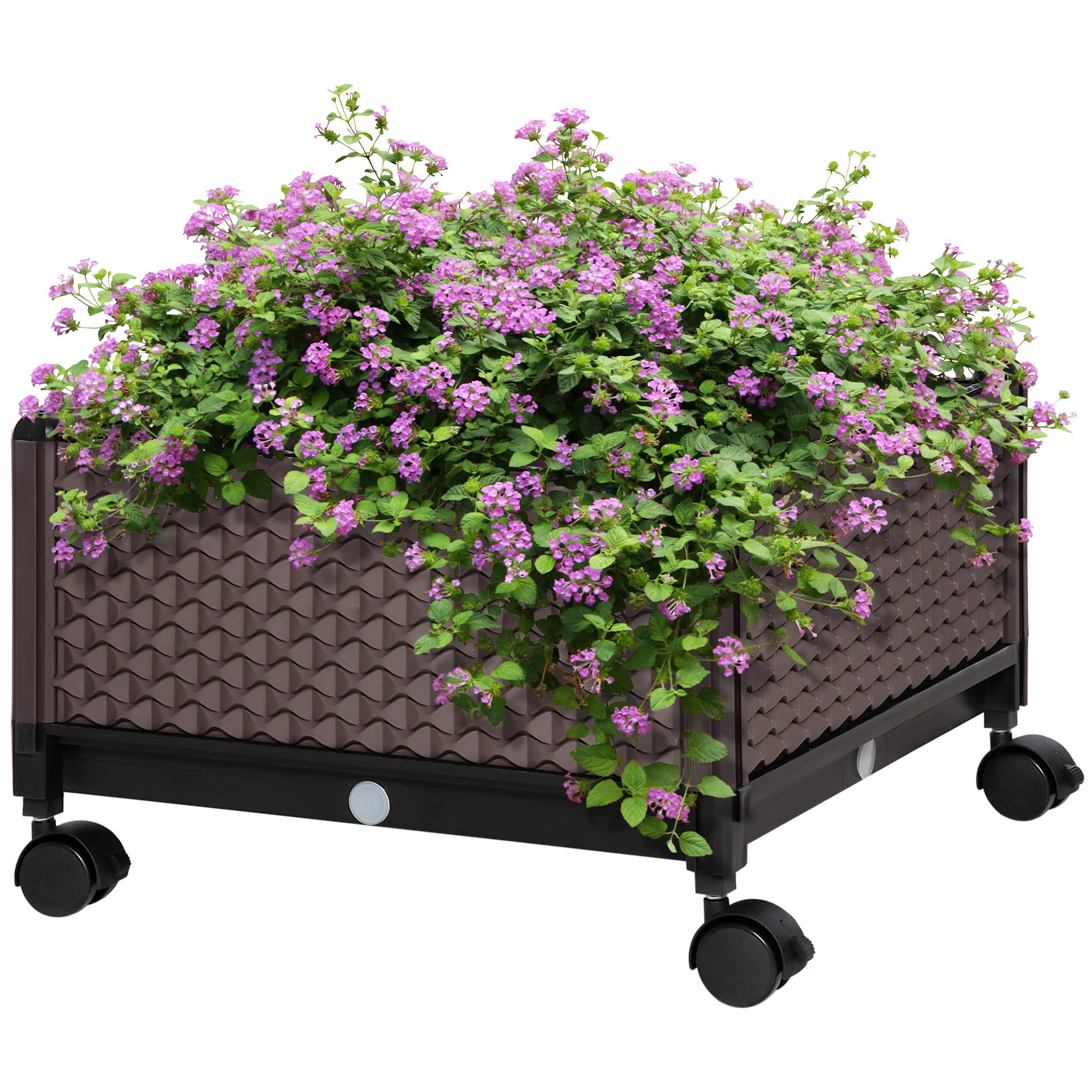 Pot de fleurs en plastique avec roulettes et trous de drainage pour plantation extérieure 50 x 50 x 33 cm Marron - Image 2