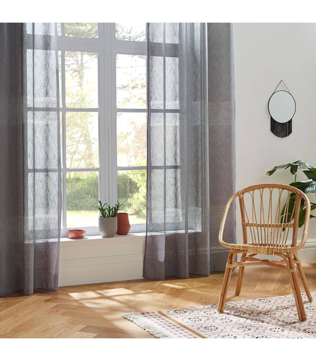 Voilage à œillets Gris effet lin avec motifs ajourés 140 x 240 cm - Image 4