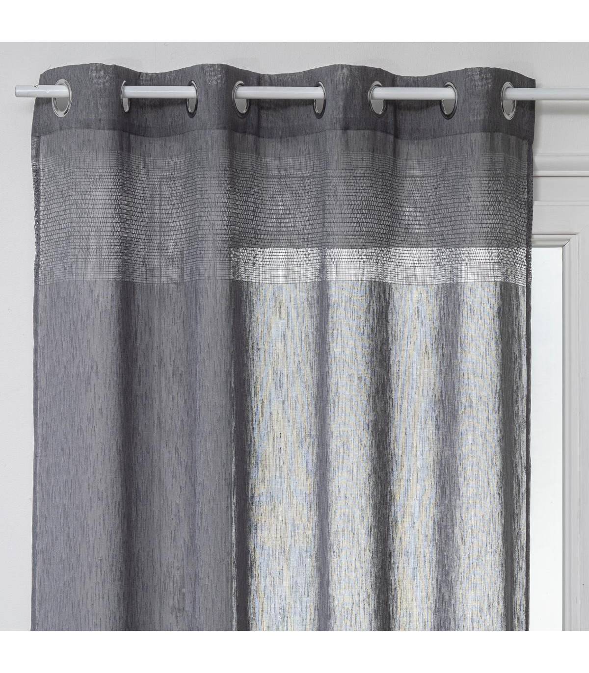 Voilage à œillets Gris effet lin avec motifs ajourés 140 x 240 cm - Image 1