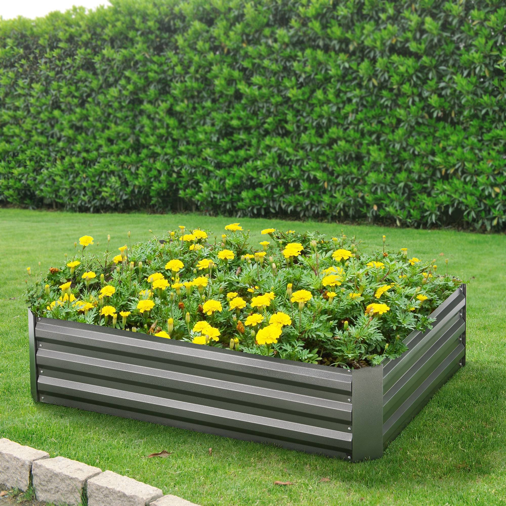 Carré potager Roermond cadre rectangulaire sans fond en acier 120 x 90 x 30 cm anthracite [en.casa] - Image 2