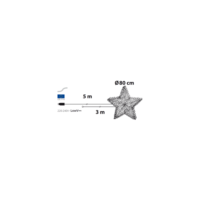 Lotti - Étoile lumineuse 3D Ø80 cm 200 LED blanc chaud fixe Aluminium tressé Argenté 31V Lotti - Image 2