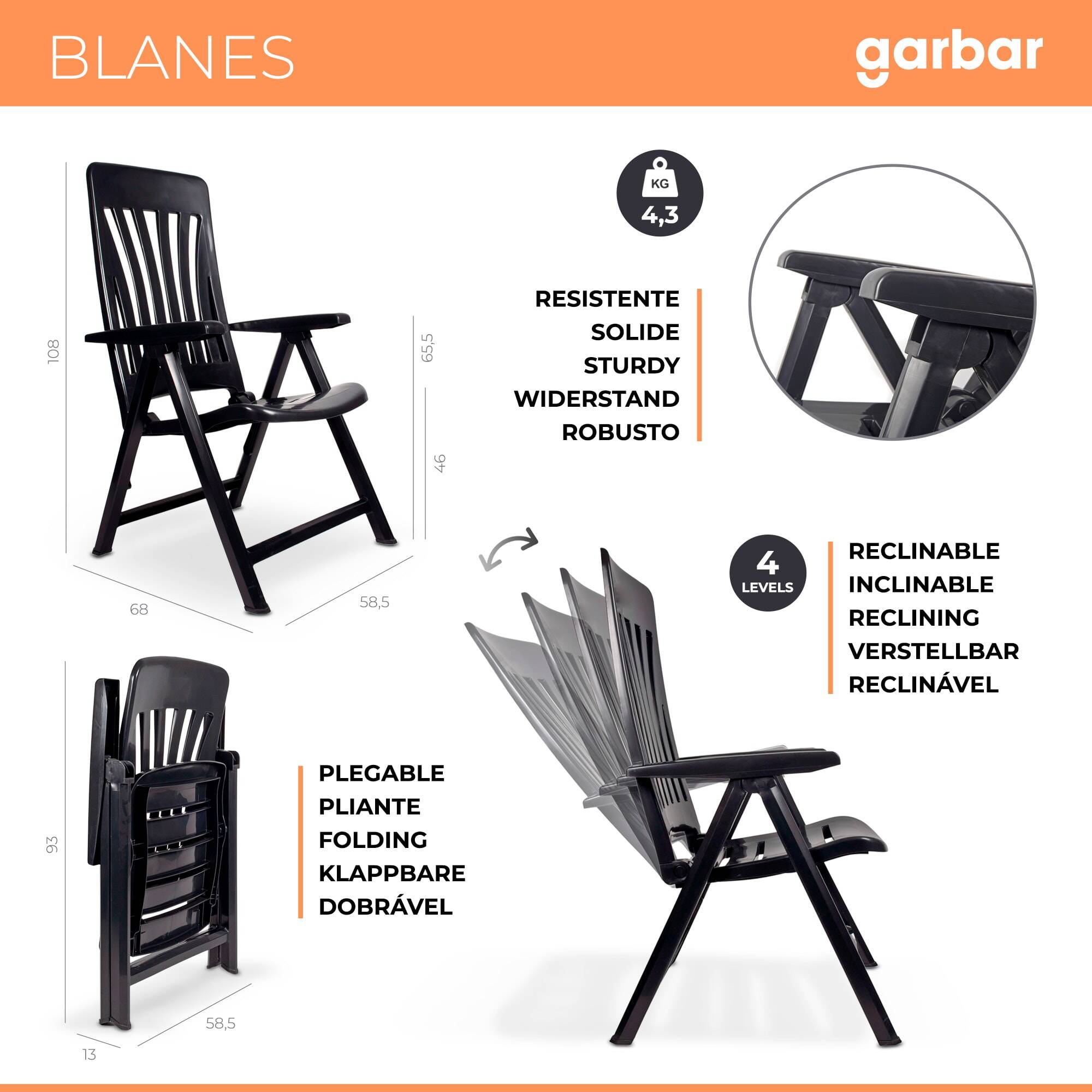 Set 2 sillas con brazos multiposiciones exterior blanco BLANES garbar - Image 2