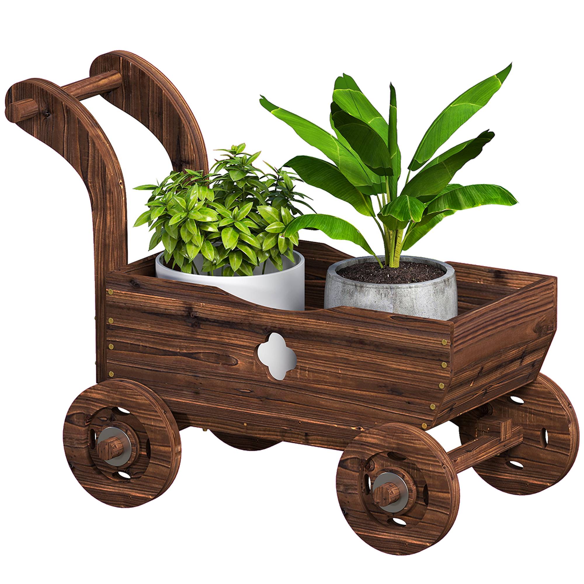 Sans Marque - Chariot jardinière bois 4 roues poignée drainage 68x38x52 cm bois - Image 2