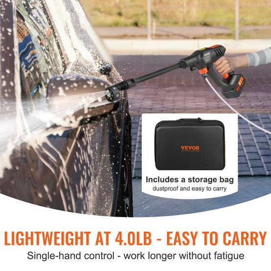 VEVOR Nettoyeur haute pression sans fil 21V 652 PSI, 4 L/min, batterie 4.0Ah, pour terrasse, jardin, voiture. - Image 3