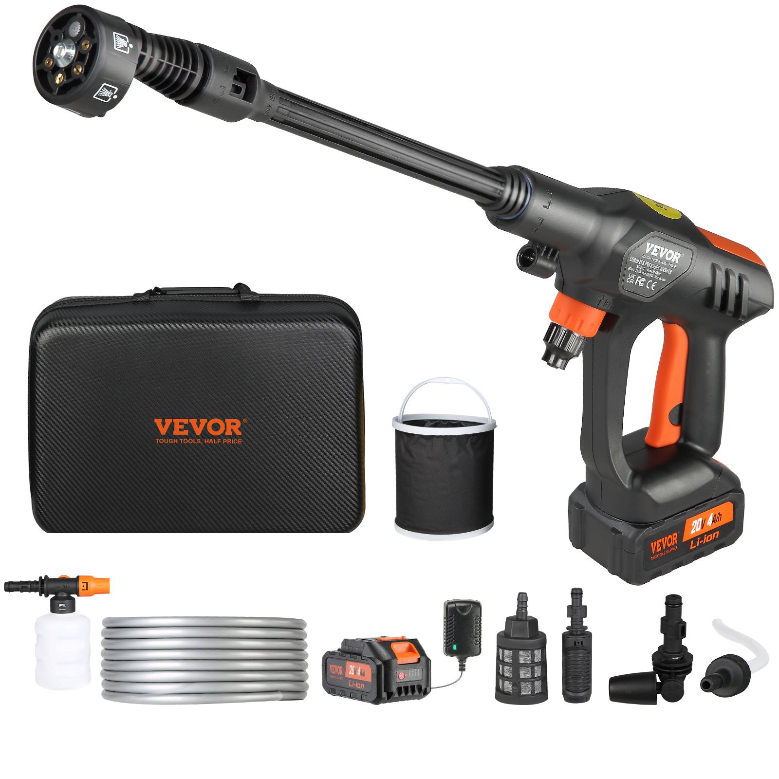 VEVOR Nettoyeur haute pression sans fil 21V 652 PSI, 4 L/min, batterie 4.0Ah, pour terrasse, jardin, voiture. - Image 1