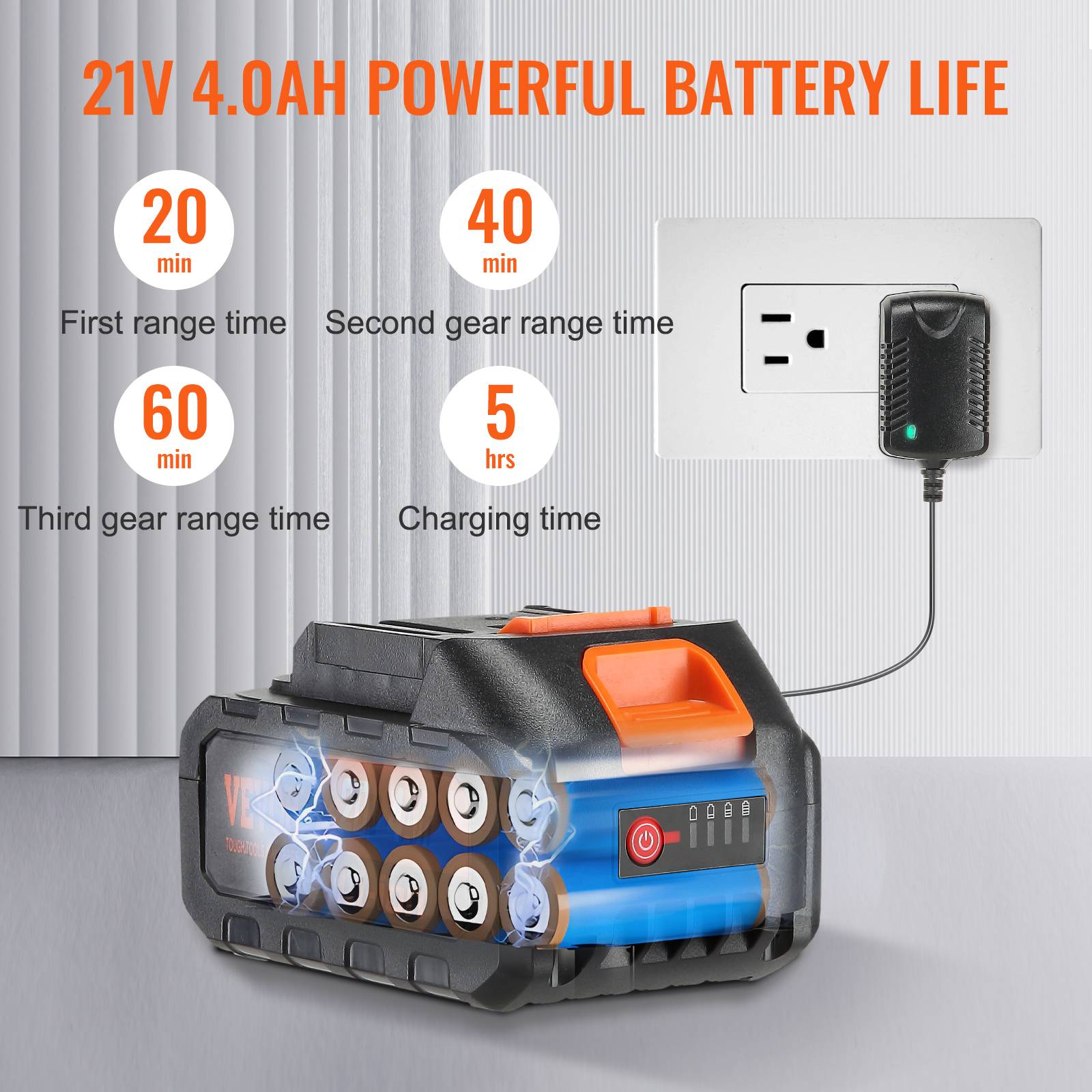 VEVOR Nettoyeur haute pression sans fil 21V 652 PSI, 4 L/min, batterie 4.0Ah, pour terrasse, jardin, voiture. - Image 6