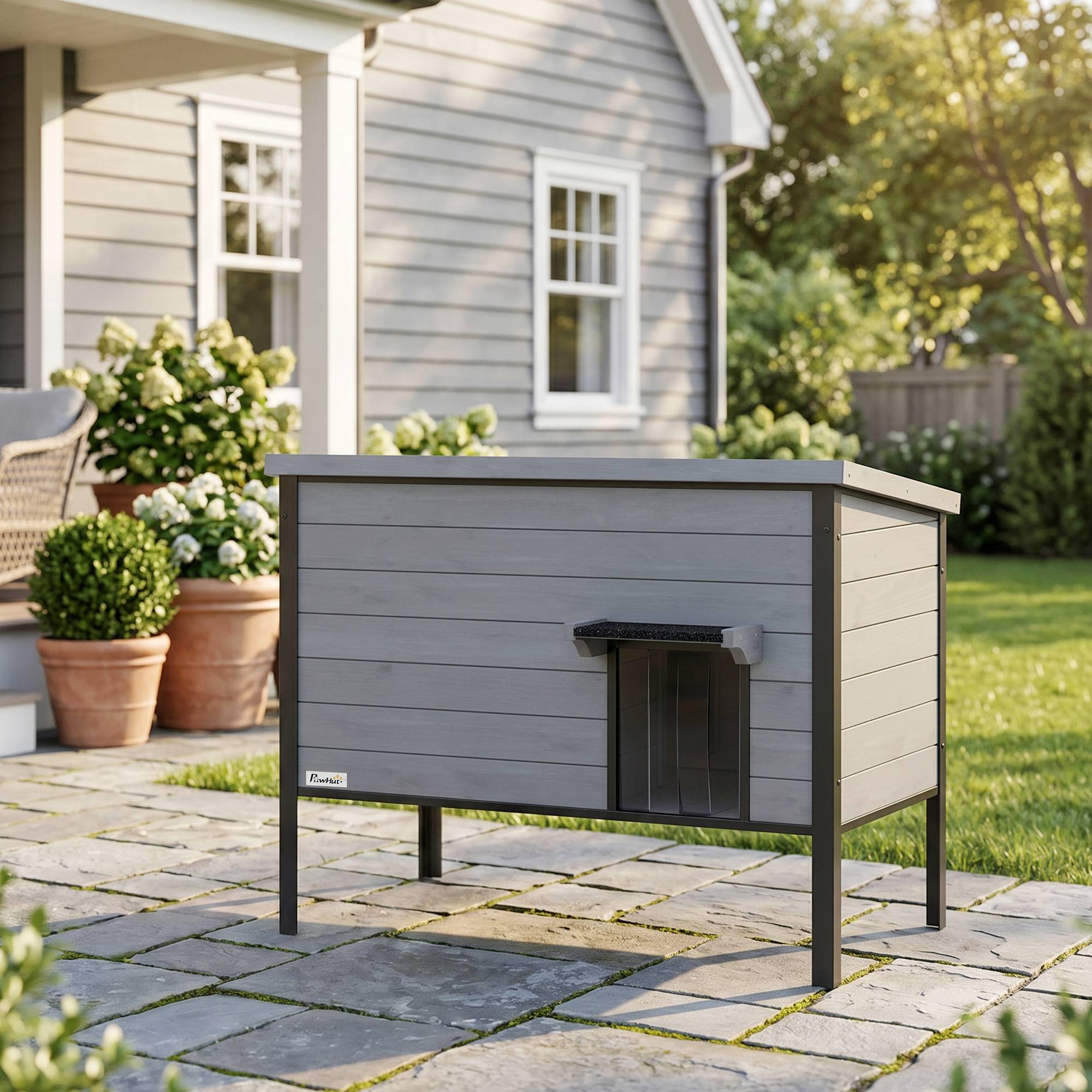 Maison pour chat bois de sapin gris clair 85 x 55 x 70 cm - PANGIVO - Image 10