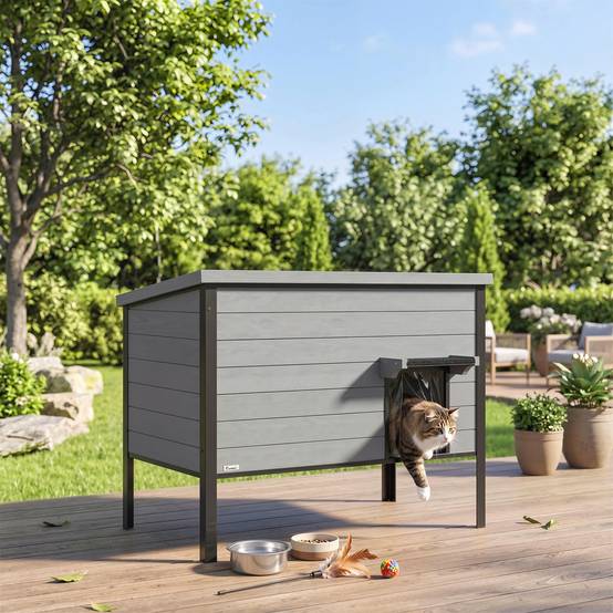 Maison pour chat bois de sapin gris clair 85 x 55 x 70 cm - PANGIVO - Image 4