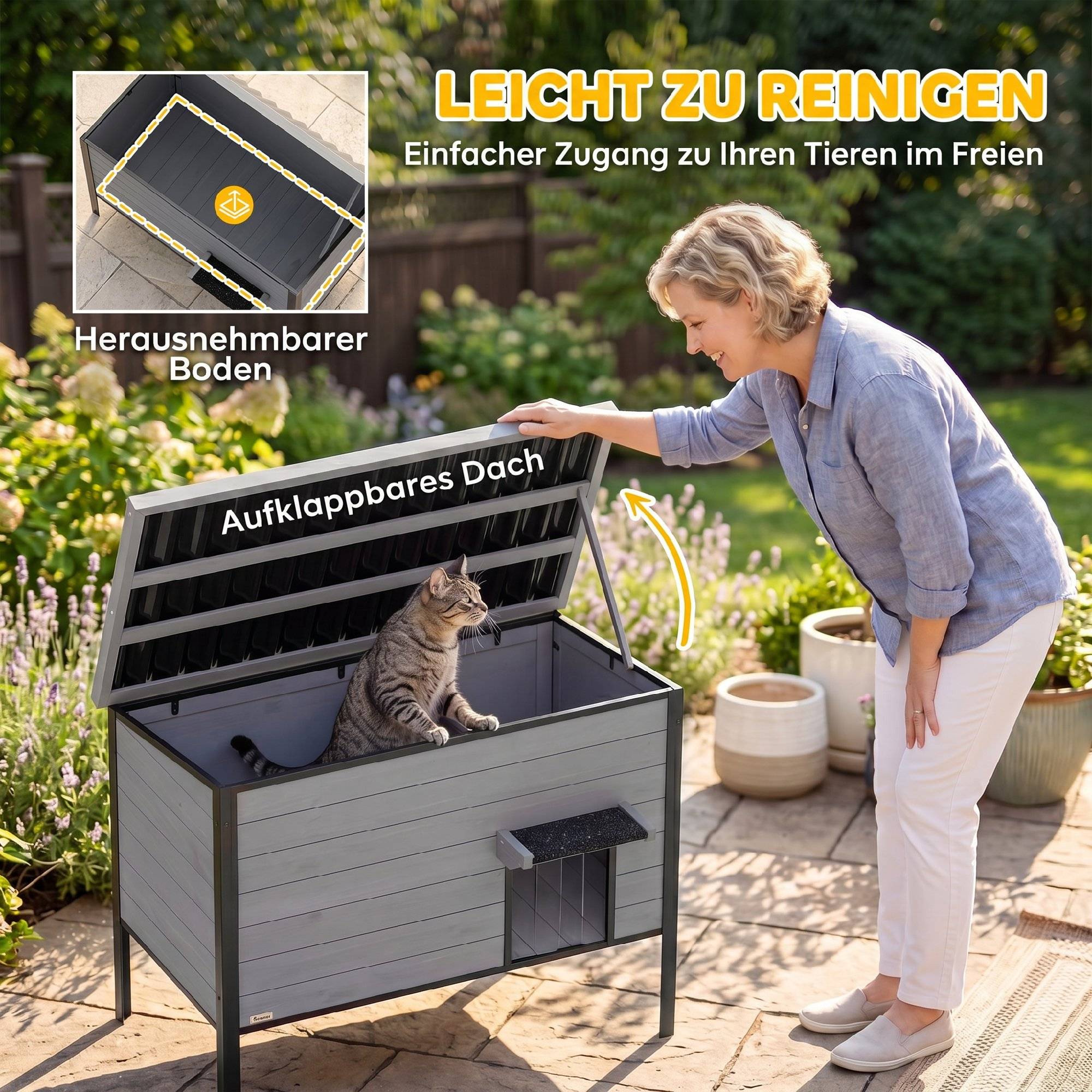 Maison pour chat bois de sapin gris clair 85 x 55 x 70 cm - PANGIVO - Image 7
