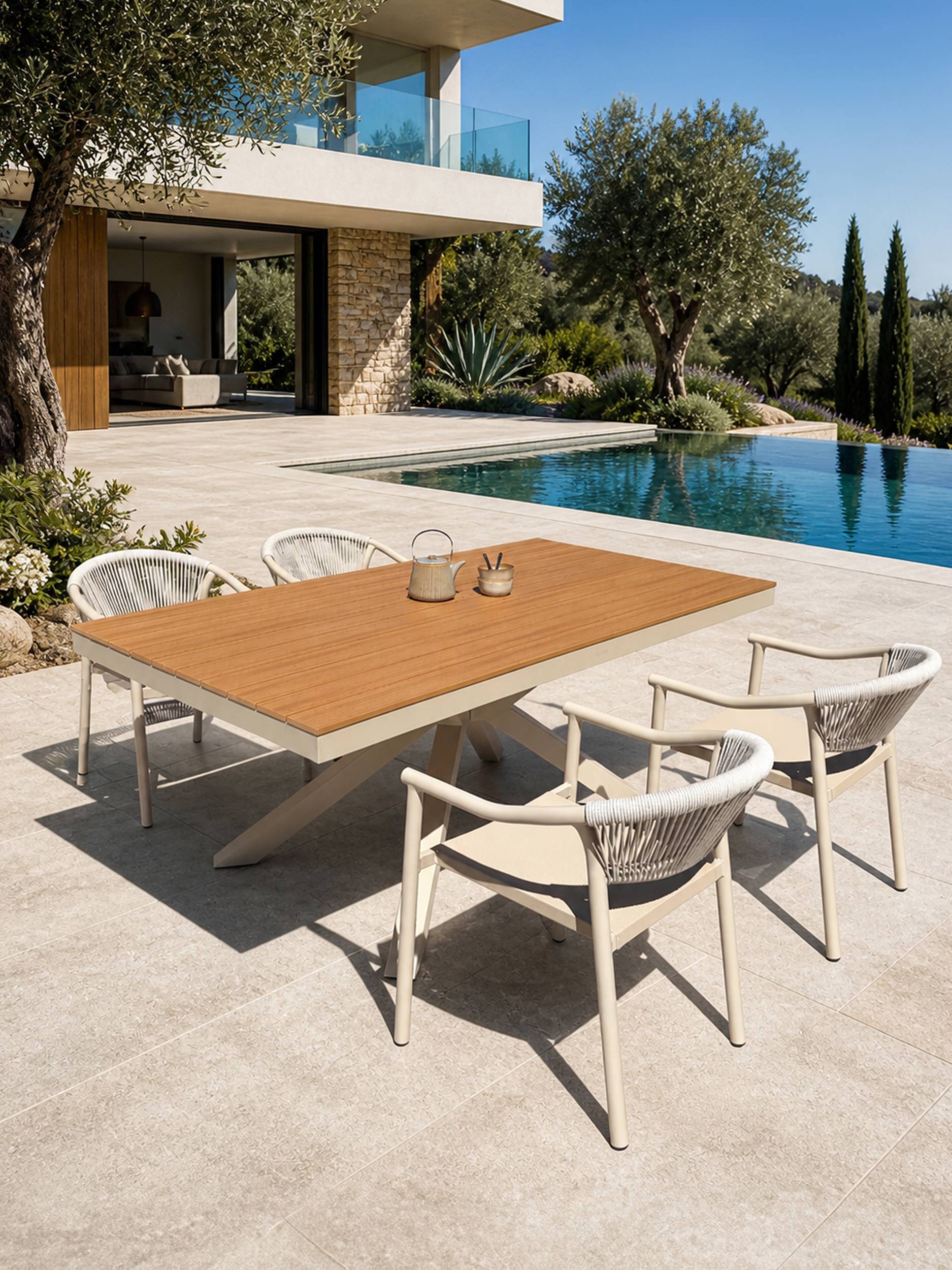 Dcb Garden - Ensemble repas de jardin 4 places en alu - Grège - LAMU - Image 1