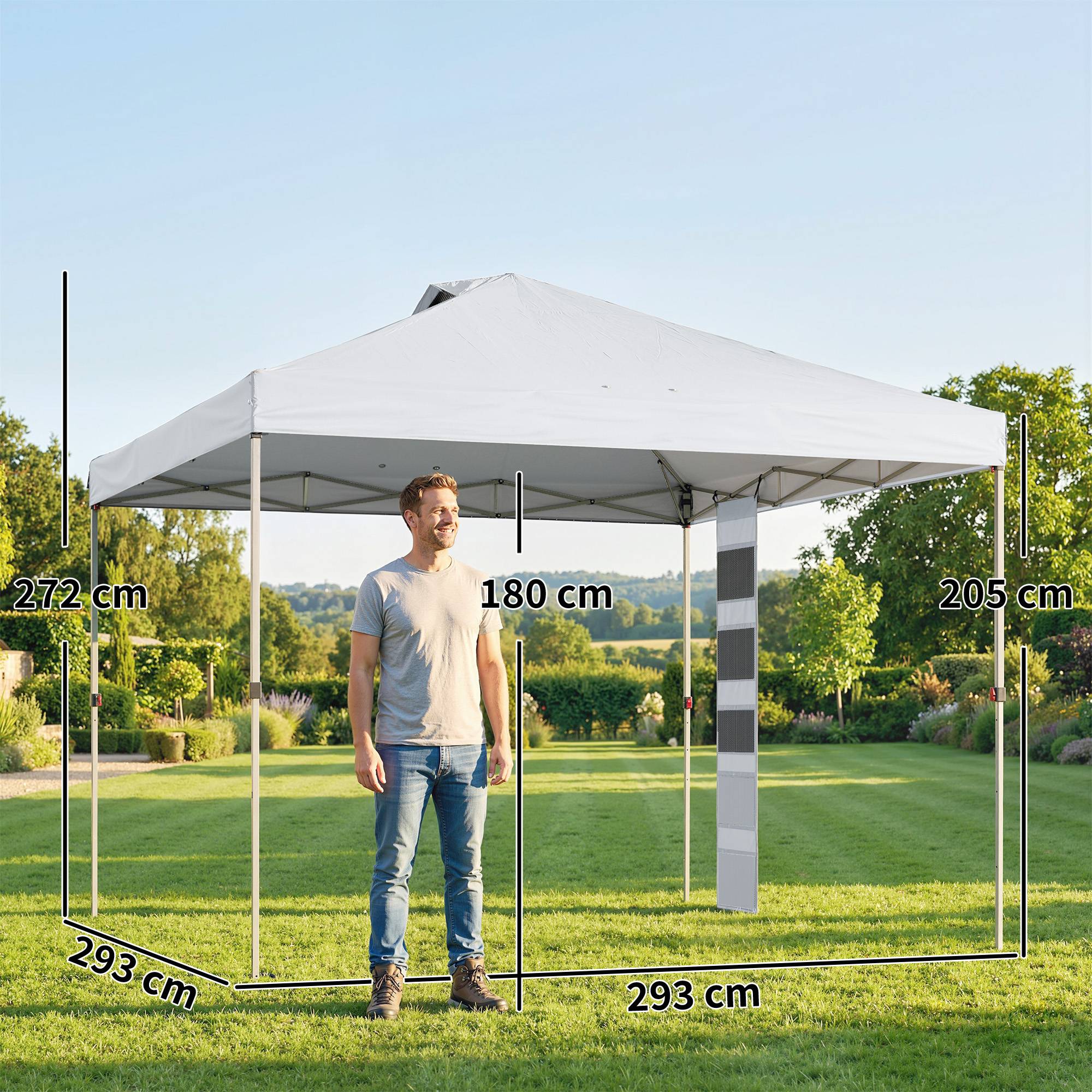 Tonnelle pliante 3x3 m avec poches de rangement et sacs de lestage, en métal et tissu Oxford, blanche - Image 5