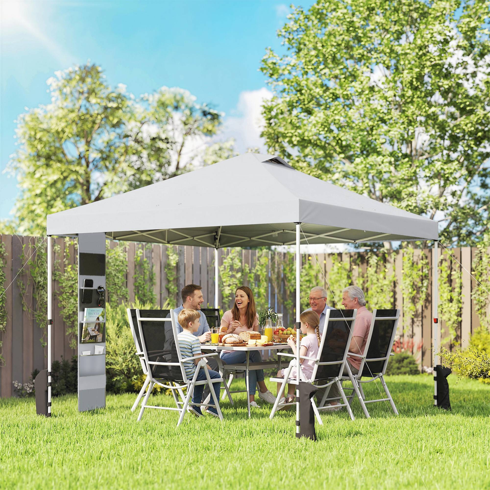 Tonnelle pliante 3x3 m avec poches de rangement et sacs de lestage, en métal et tissu Oxford, blanche - Image 3