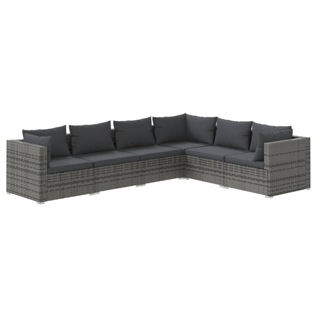 Helloshop26 - Salon de jardin meuble d'extérieur ensemble de mobilier 6 pièces avec coussins résine tressée gris - Image 1