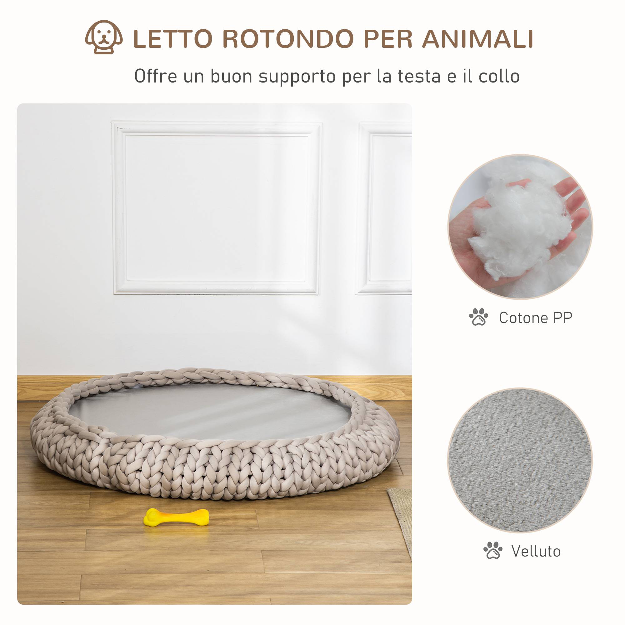 Niche ronde chien et chat, bords surélevés, coussin, lit rembourré aspect velours,Φ93x15cm,grise - Image 6