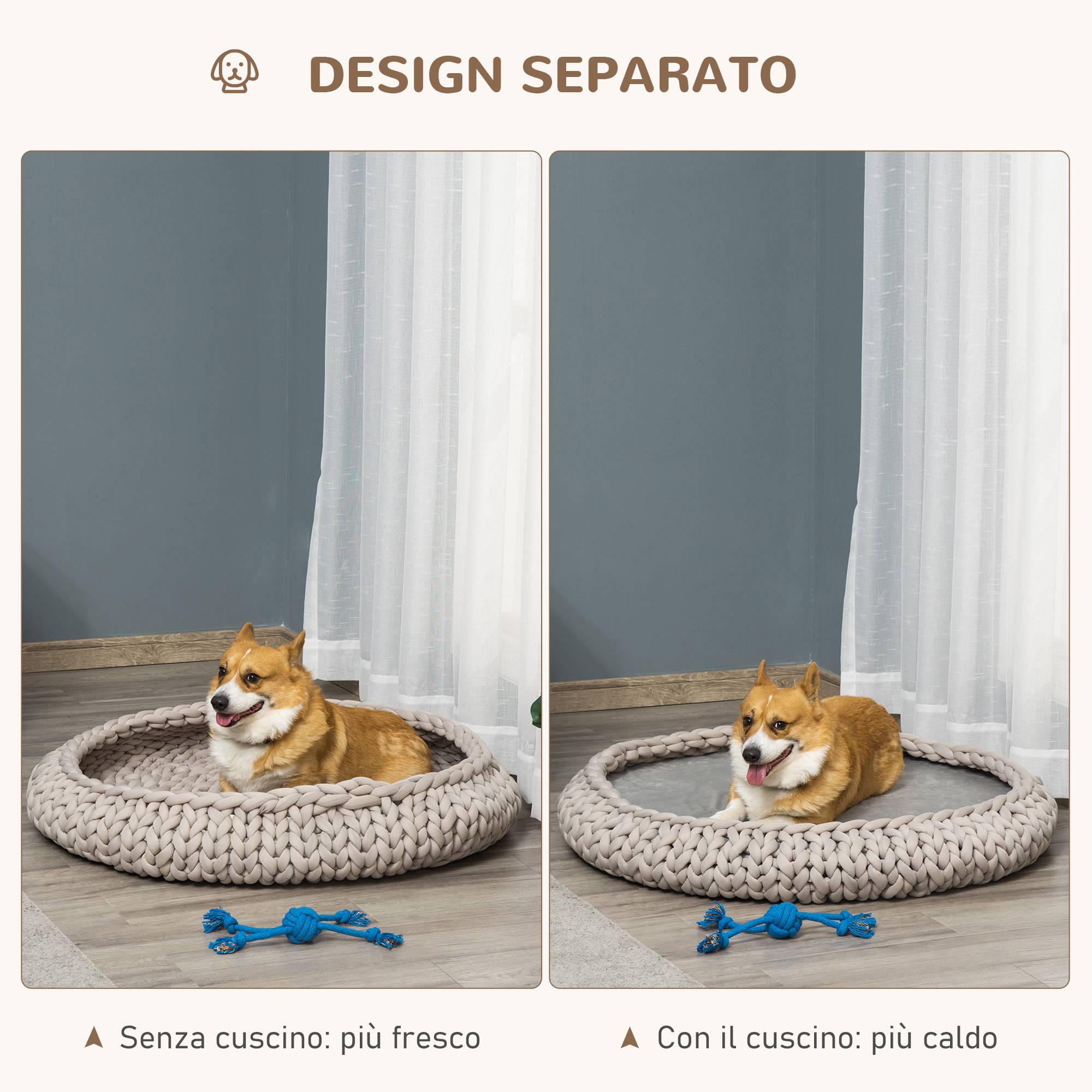 Niche ronde chien et chat, bords surélevés, coussin, lit rembourré aspect velours,Φ93x15cm,grise - Image 8