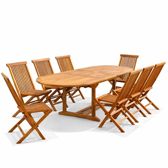 Table de jardin ovale 10 places et 10 chaises en teck huilé LUBOK - Image 1