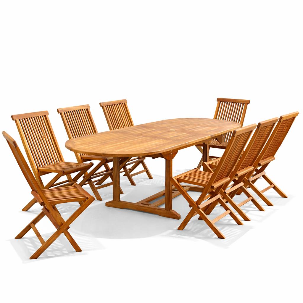 Table de jardin ovale 10 places et 10 chaises en teck huilé LUBOK - Image 1