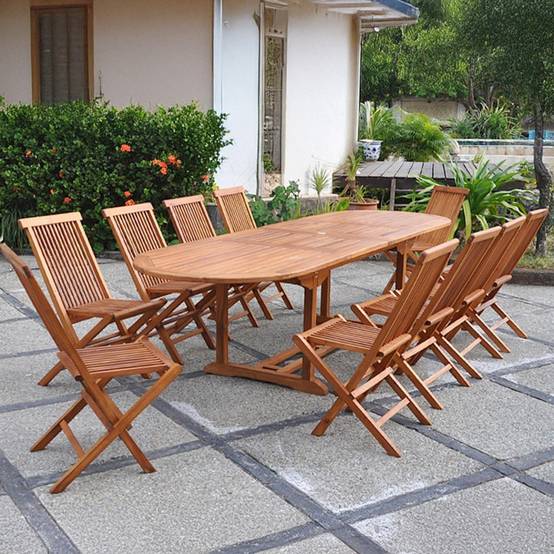Table de jardin ovale 10 places et 10 chaises en teck huilé LUBOK - Image 2