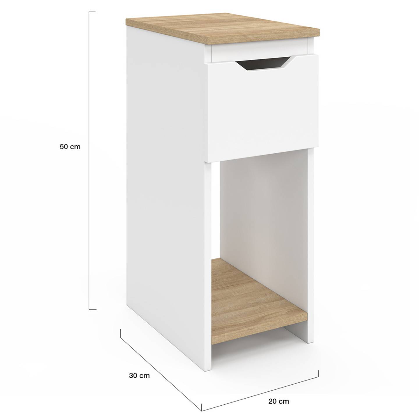 Lot de 2 tables de chevet étroites ANOUK 1 tiroir avec niche blanc et bois - Image 4
