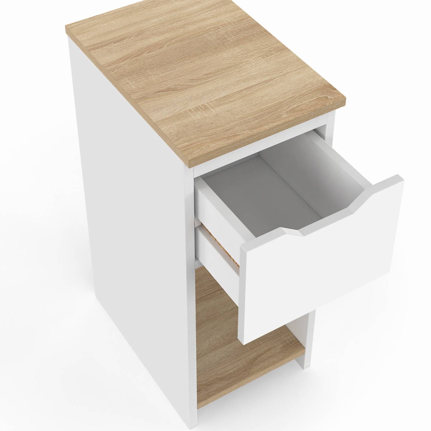 Lot de 2 tables de chevet étroites ANOUK 1 tiroir avec niche blanc et bois - Image 5