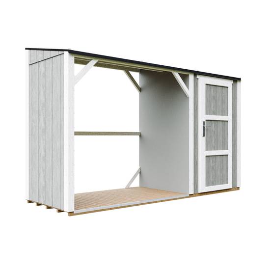 Timbela - Abri à bûches avec remise - 4,14 m² - 345x120xH220 cm - Abri pour bois de chauffage avec rangement - 10 mm d’épaisseur - M985-TUNDRA GREY - Timbela - Image 3