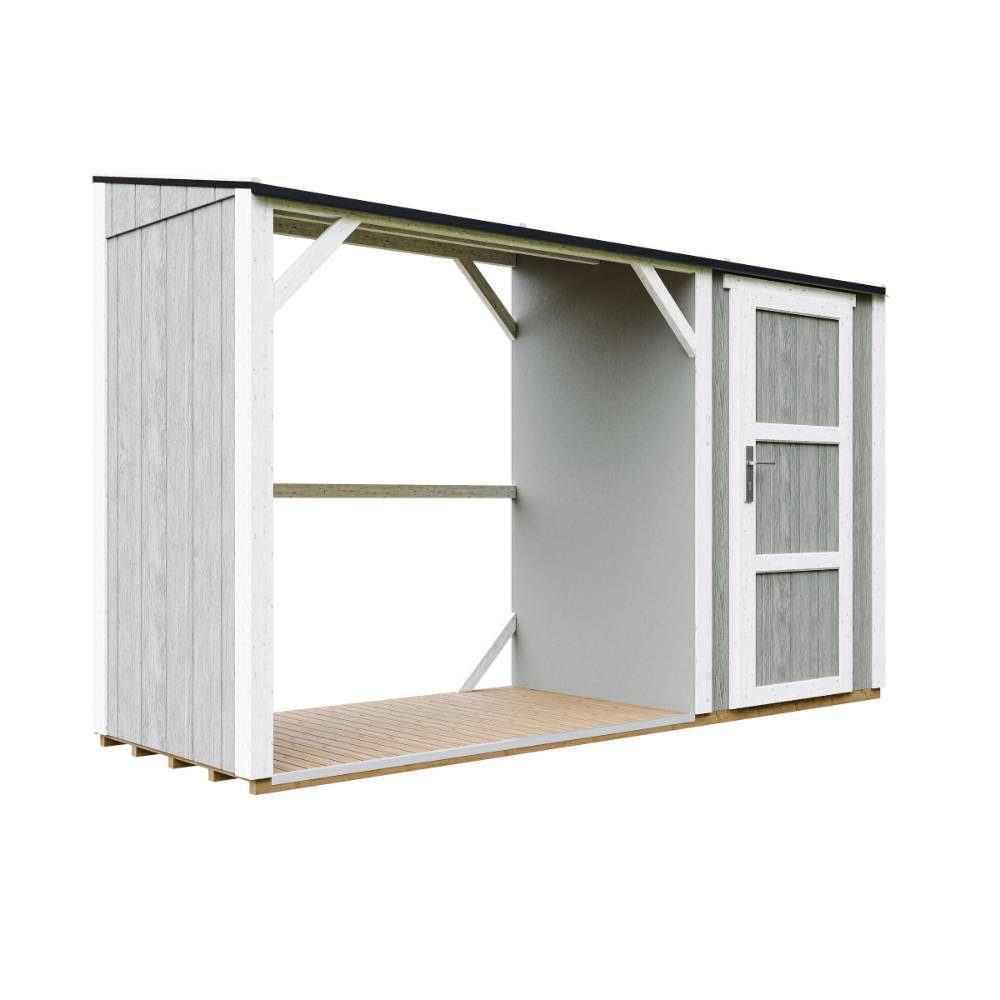 Timbela - Abri à bûches avec remise - 4,14 m² - 345x120xH220 cm - Abri pour bois de chauffage avec rangement - 10 mm d’épaisseur - M985-TUNDRA GREY - Timbela - Image 3