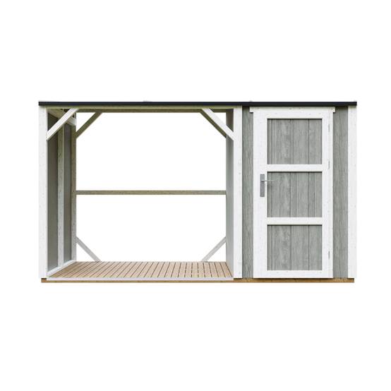 Timbela - Abri à bûches avec remise - 4,14 m² - 345x120xH220 cm - Abri pour bois de chauffage avec rangement - 10 mm d’épaisseur - M985-TUNDRA GREY - Timbela - Image 2