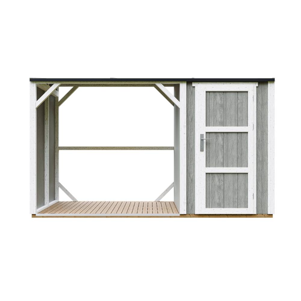 Timbela - Abri à bûches avec remise - 4,14 m² - 345x120xH220 cm - Abri pour bois de chauffage avec rangement - 10 mm d’épaisseur - M985-TUNDRA GREY - Timbela - Image 2