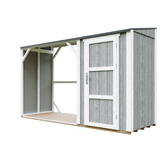 Timbela - Abri à bûches avec remise - 4,14 m² - 345x120xH220 cm - Abri pour bois de chauffage avec rangement - 10 mm d’épaisseur - M985-TUNDRA GREY - Timbela - Image 4