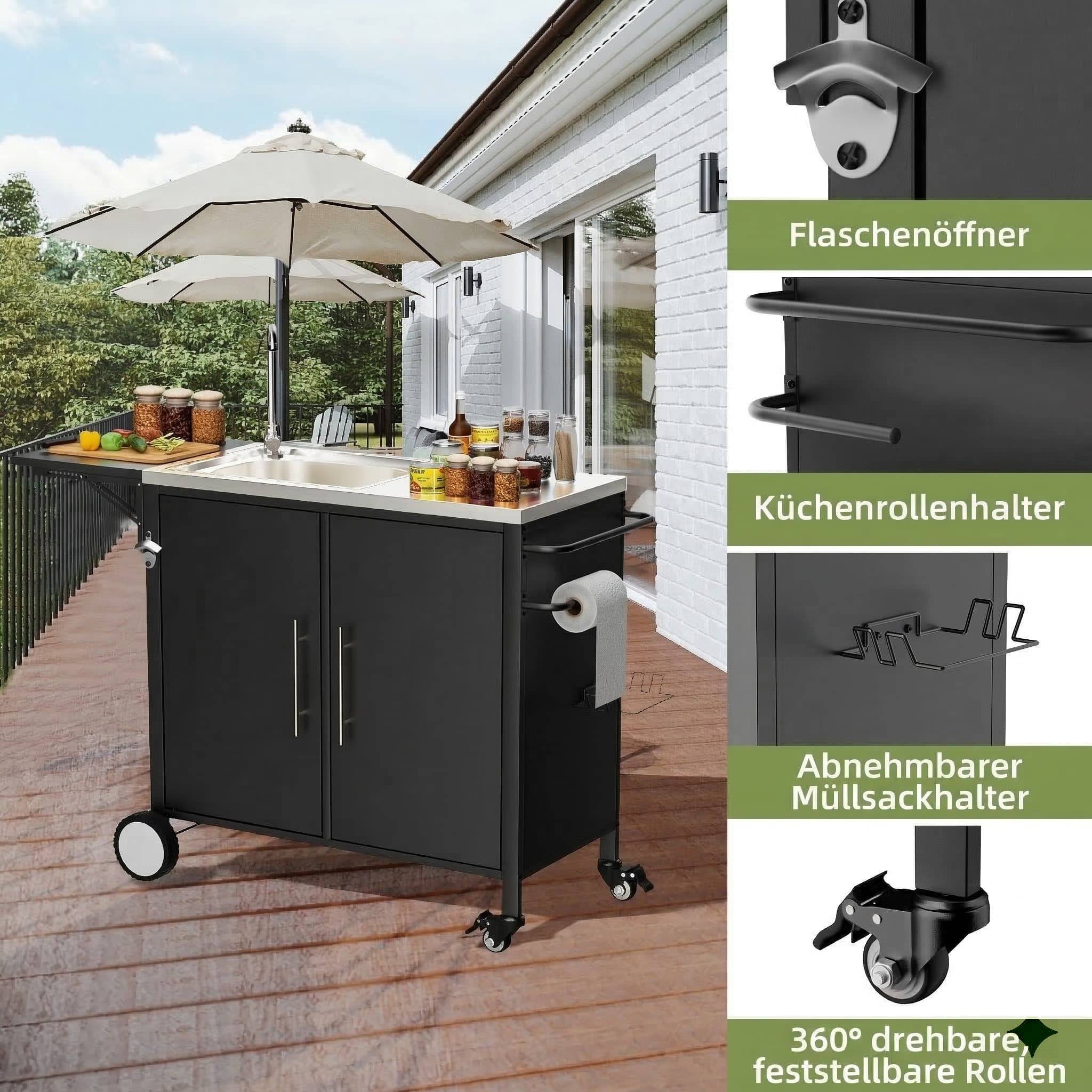 ComfortXL - Desserte barbecue métal et inox pour jardin cuisine extérieure avec évier et rangements noir - ComfortXL Outdoor Living - Image 4