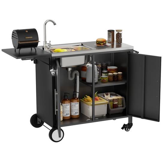 ComfortXL - Desserte barbecue métal et inox pour jardin cuisine extérieure avec évier et rangements noir - ComfortXL Outdoor Living - Image 2