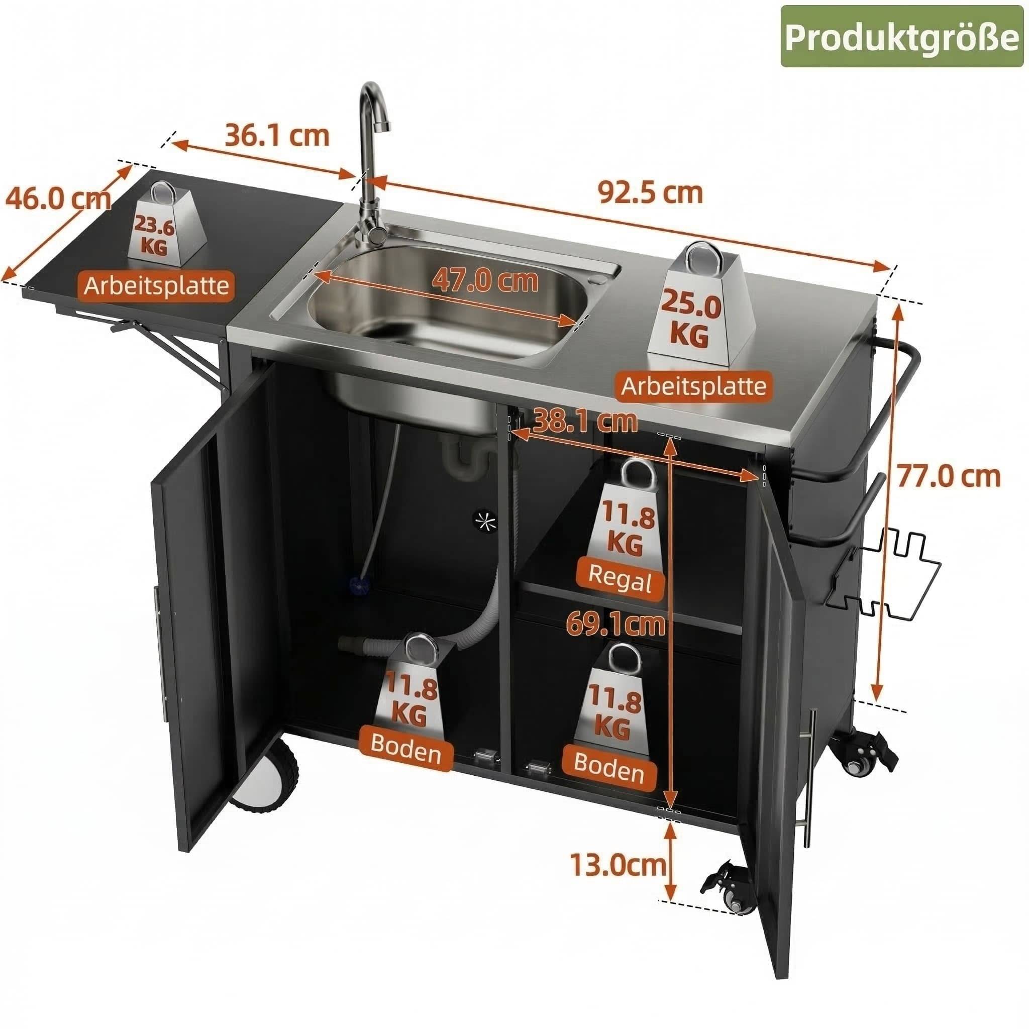 ComfortXL - Desserte barbecue métal et inox pour jardin cuisine extérieure avec évier et rangements noir - ComfortXL Outdoor Living - Image 3