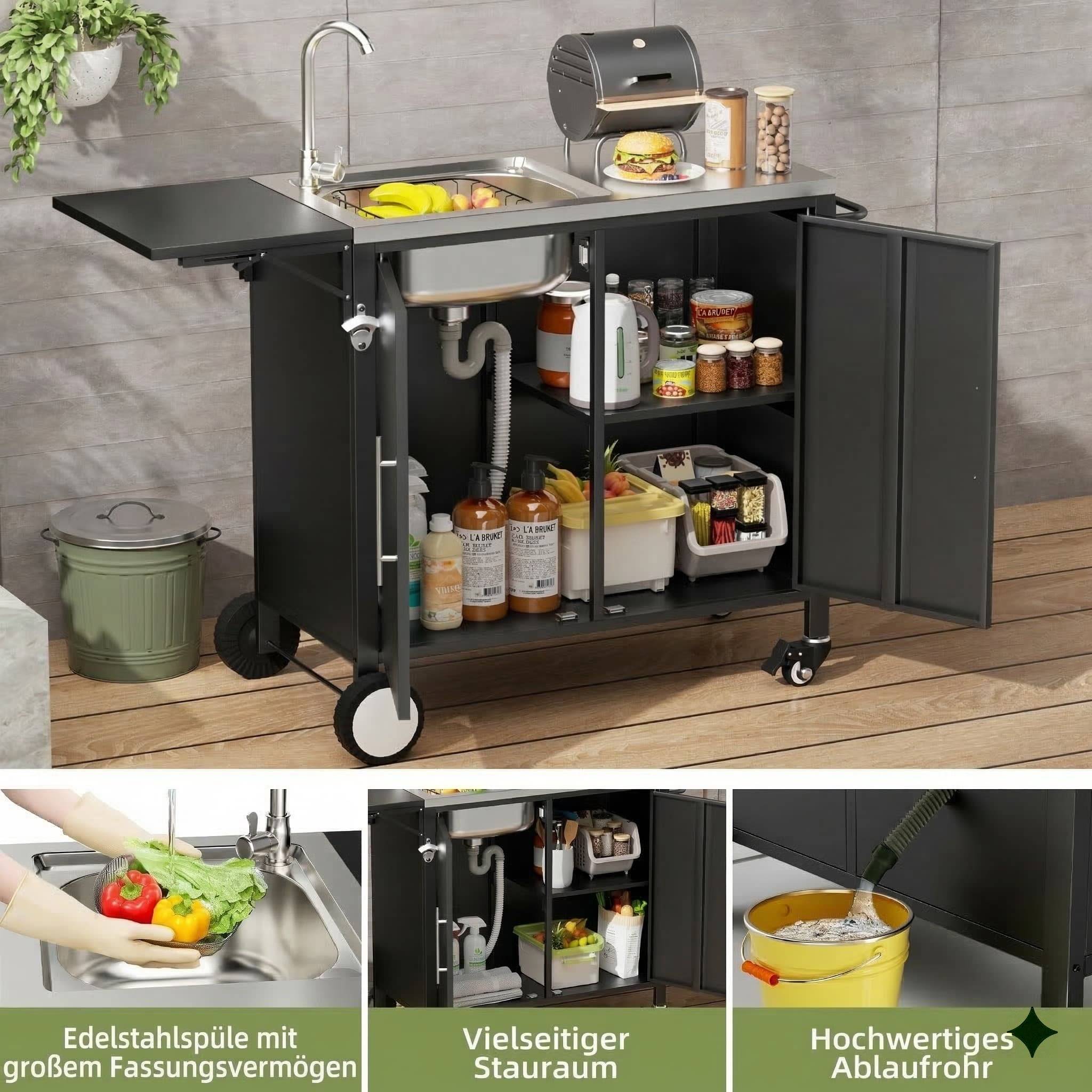 ComfortXL - Desserte barbecue métal et inox pour jardin cuisine extérieure avec évier et rangements noir - ComfortXL Outdoor Living - Image 7
