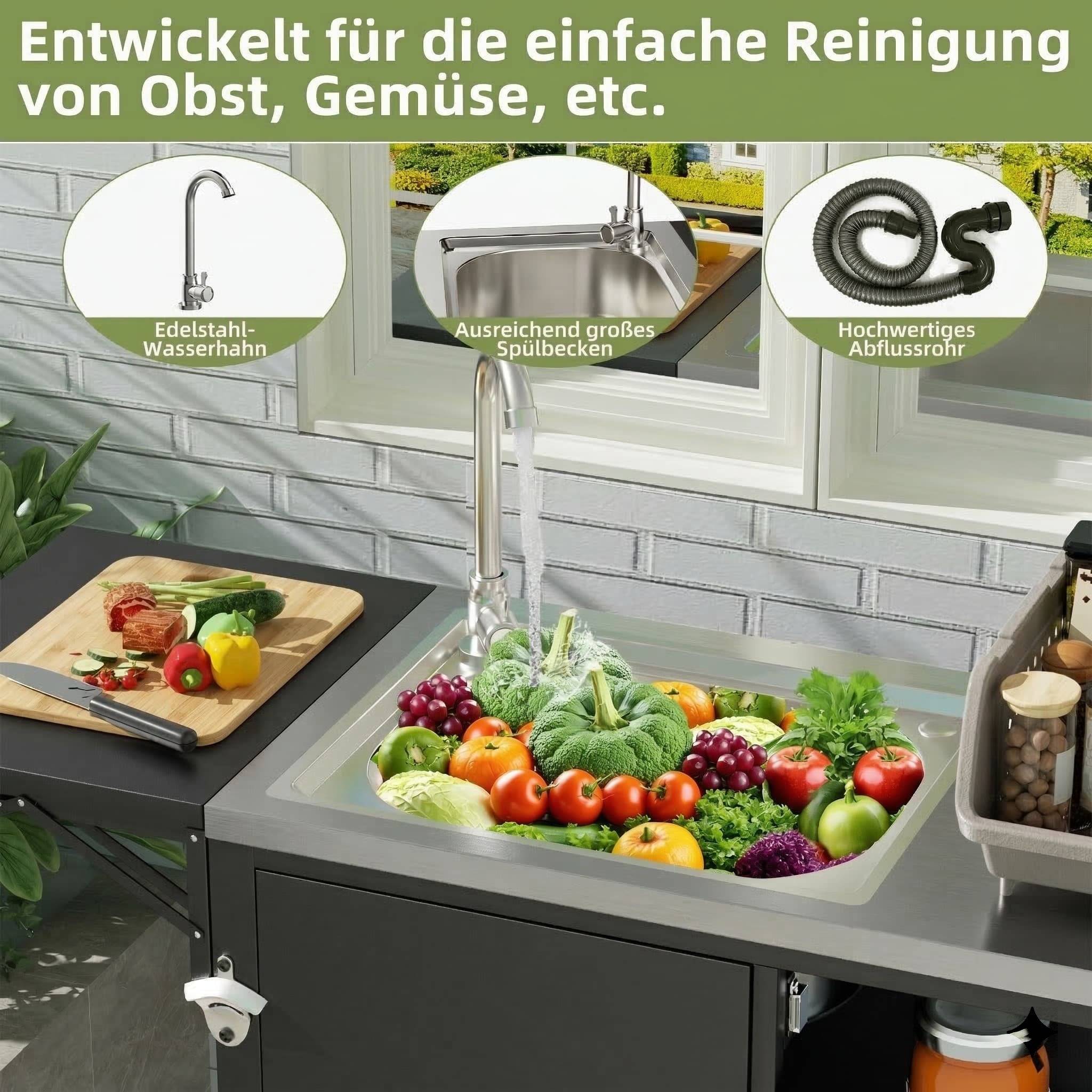 ComfortXL - Desserte barbecue métal et inox pour jardin cuisine extérieure avec évier et rangements noir - ComfortXL Outdoor Living - Image 6