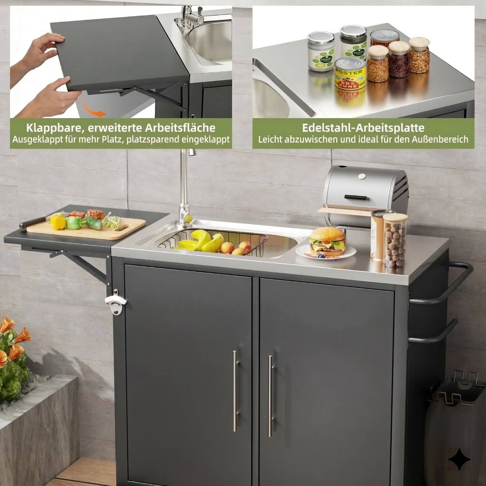 ComfortXL - Desserte barbecue métal et inox pour jardin cuisine extérieure avec évier et rangements noir - ComfortXL Outdoor Living - Image 5