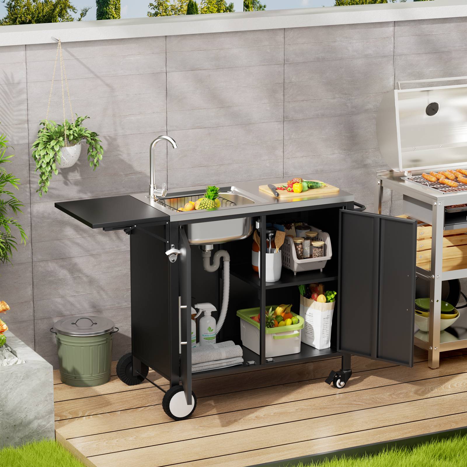 ComfortXL - Desserte barbecue métal et inox pour jardin cuisine extérieure avec évier et rangements noir - ComfortXL Outdoor Living