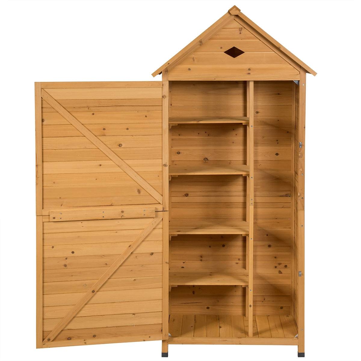 Helloshop26 - Abri de jardin avec 5 étagères 80 x 35 x 177 cm sécuritaire et esthétique en bois de sapin marron - Image 1