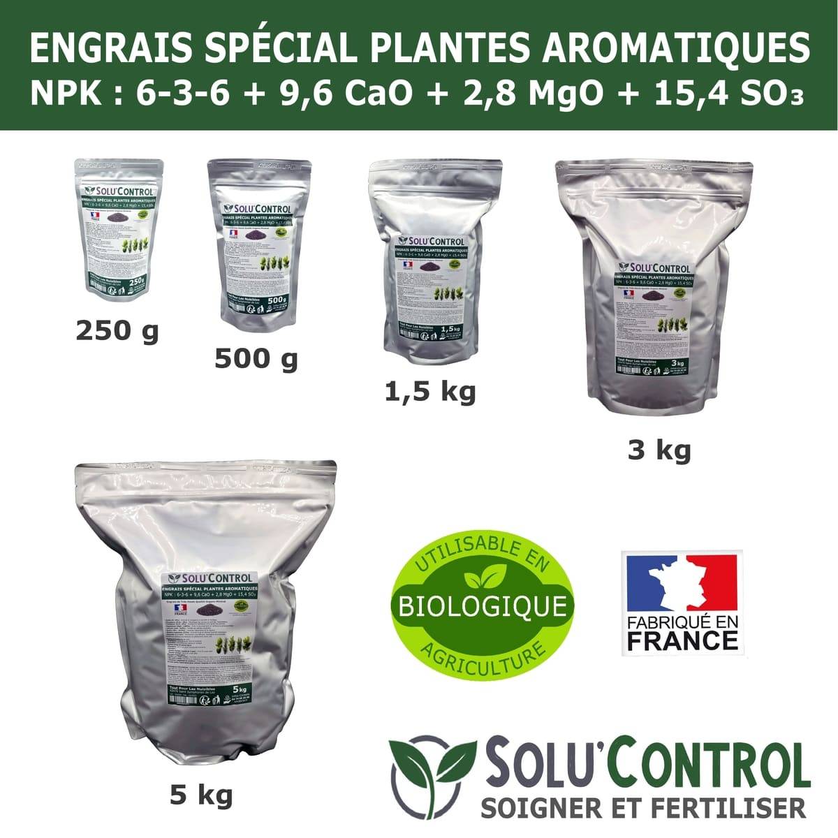 SOLU’CONTROL - 250 g - Engrais Spécial Plantes Aromatiques NPK 6-3-6 Favorise un feuillage dense, intensément parfumé et vigoureux - UAB - Image 5