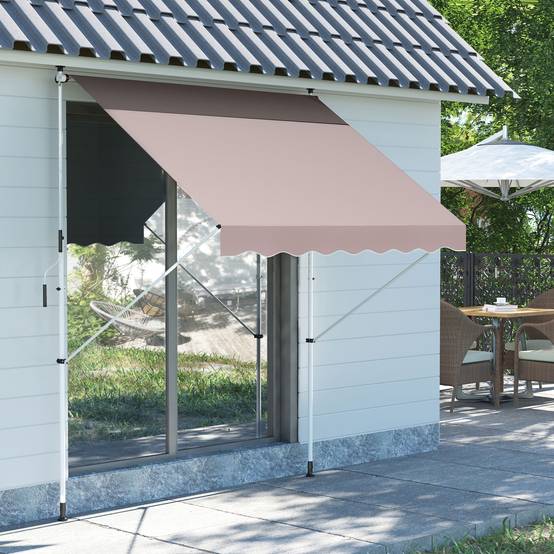 Store banne rétractable manuelle 200 x 150 x 170-280 cm pour balcon et terrasse, hauteur réglable par manivelle, beige - Image 2