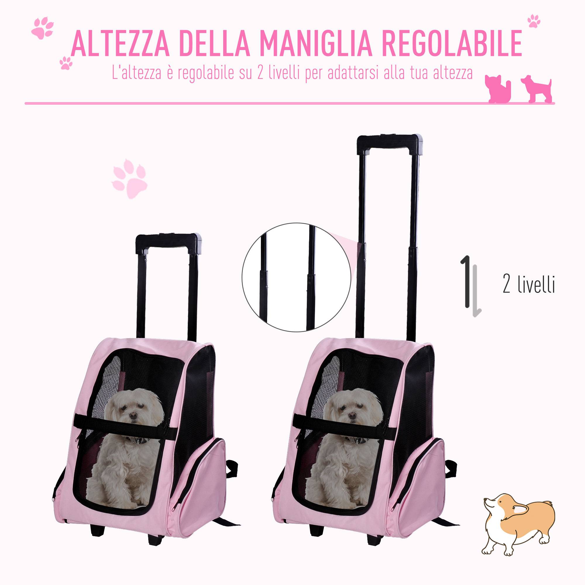 Sac à dos de transport trolley pour chien chat en métal Oxford aéré rose 55cm - ComfortXL Outdoor Living - Image 7